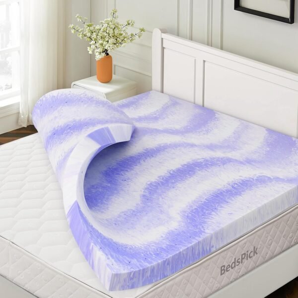 BedsPick 3 Inch Memory Foam Mattress Topper Twin XL, Gel Infused Swirl Soft Foam, College Dorm Extra Long XL Mattress Toppers Single Bed Toppers