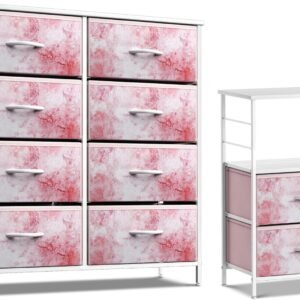 Sorbus Kids Dresser with 8 Drawers and 2 Drawer Nightstand Bundle – Matching Furniture Set – Storage Unit Organizer Chests for Clothing – Bedroom, Kids Rooms, Nursery, & Closet (Tie Dye)