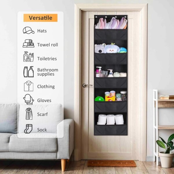 AOODA Over The Door Shoe Organizer Storage, Holds 15 Pairs Hanging Shoe Rack for Door with Large Deep Pockets, Narrow Door Shoe Holder for Closet Wall with 4 Hooks, Black - Image 7