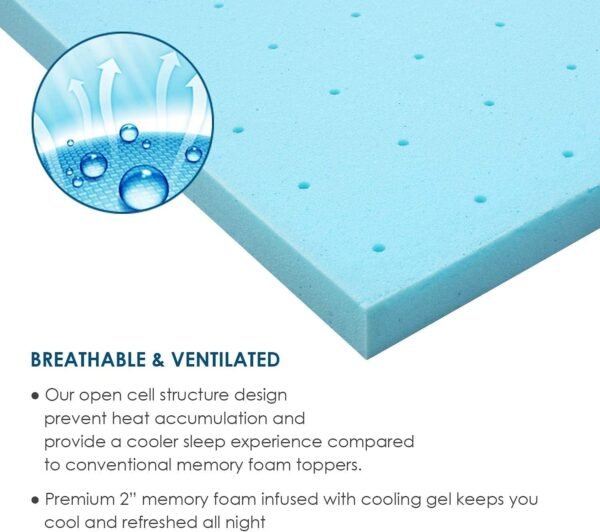Memory Foam 2 Inch Twin XL Mattress Topper Bed Topper for College Dorm, Gel Soft Foam Mattress Pad 2 Inch, College Dorm Essentials, Single XL Gel Infused Mattress Foam Topper Bed Mattress Pad - Image 4