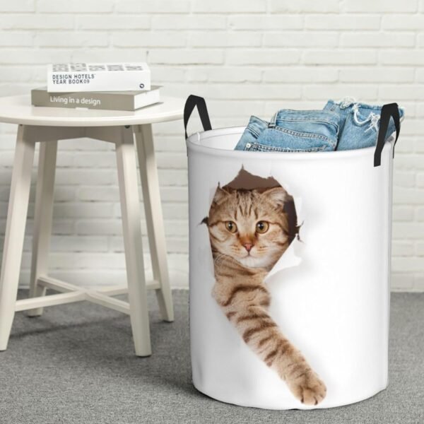 Cute Cat In White Hole Round Laundry Hamper Storage Basket Toys Clothes Organizer Bin For Home Bathroom Bedroom Dorm Nursery, 38l - Image 7