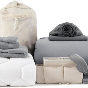 Bedsure Extra Long Twin XL Comforter Set – 14 Piece College Dorm Bedding Sets, Grey Bed in a Bag with Bed Comforter Sets, Towel Sets, Mattress Protector, Bedside Caddy, Laundry Bag and Eye Mask