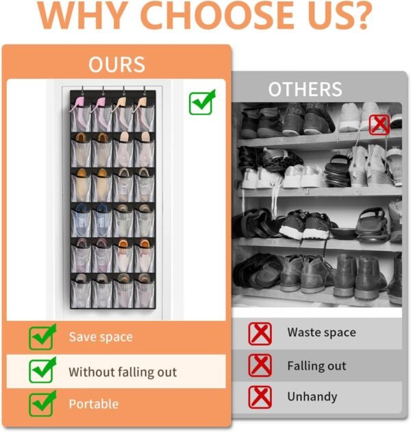 FENTEC 24 Large Pockets Over Door Shoe Organizer, Mesh Hanging Shoe Organizer Shoe Rack for Closet Mesh Closet Shoe Holder, Over Door Organizer for Cruise Ships, Shoe Organizer for Wall, Black, 1 Pack - Image 6