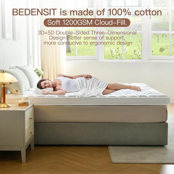 Mattress Topper King Size, 100% Cotton Extra Thick 5D+3D Snow Soft Pillow Topper Mattress Pad Cover Bed Mattress Topper, Hotel Quality, Down Alternative, Plush and Support (King) - Image 6