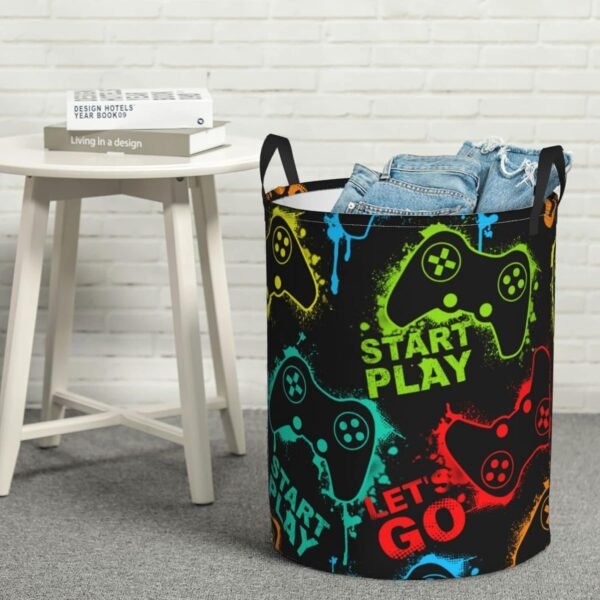 Colorful Silhouettes Game Joysticks Round Laundry Hamper Storage Basket Toys Clothes Organizer Bin For Home Bathroom Bedroom Dorm Nursery, 62L - Image 8