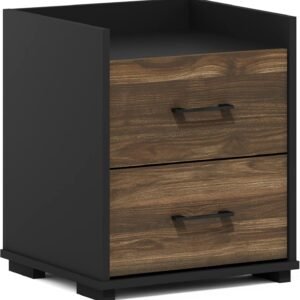 Furinno End Side Night Stand Modern Bedroom Bedside Tables Handle 2 Chest Nightstand, 1-Pack Drawer, Columbia Walnut/Black
