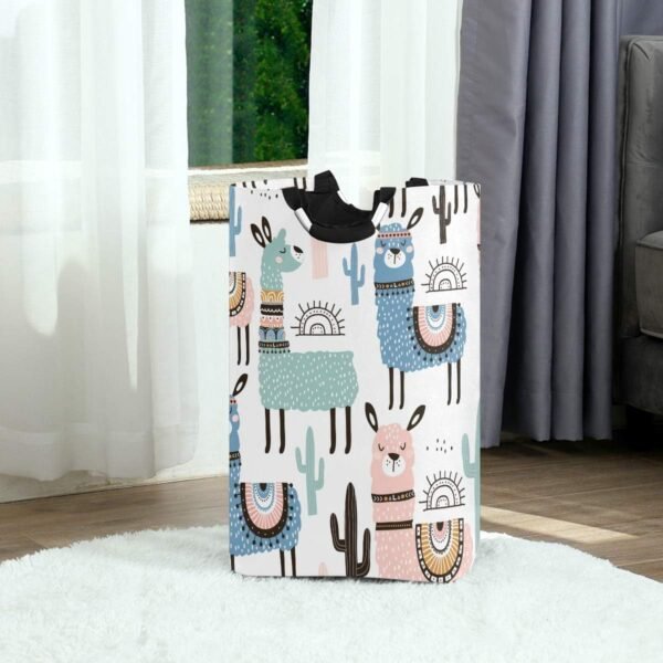Qilmy Llama Laundry Basket Collapsible Large Clothes Hamper Nursery Storage Bin with Handle for Bedroom, Bathroom, Dorm, Kids Room - Image 2