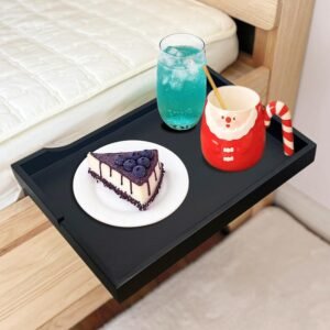 Bedside Shelf, Bamboo Bunk Bed Shelf Clip On Nightstand Snack Organizer, Bed Side Table Tray College Dorm Room Essentials(Black)
