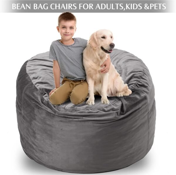 Homguava Bean Bag Chair: 3' Bean Bags with Memory Foam Filled, Large Beanbag Chairs Soft Sofa with Dutch Velet Cover-36×36"×24"(Grey) - Image 4