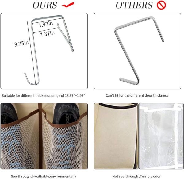 KEEPJOY Over The Door Shoe Organizer,Hanging Shoe Organizer 12 Mesh Pockets Shoe Organizer for Closet,Works Well for Men and Woman Kids Shoes Storage, 57.5×12.6inch(Beige) - Image 5