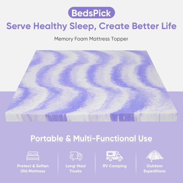 BedsPick 3 Inch Memory Foam Mattress Topper Twin XL, Gel Infused Swirl Soft Foam, College Dorm Extra Long XL Mattress Toppers Single Bed Toppers - Image 6