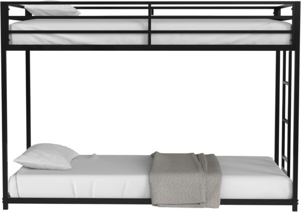 Twin over Twin Metal Bunk Bed with Ladder/Slats Support/Safety Guardrail for Childs Adults Teens,Weight Capacity 400 lbs(Lower)/350 lbs(Upper),Black - Image 7