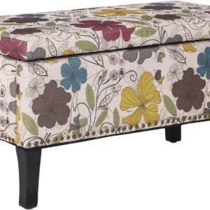 Joveco 32″ Storage Ottoman Bench Fabric Patterned Rectangular for Living Room Bedroom (Flower Assembly Required)