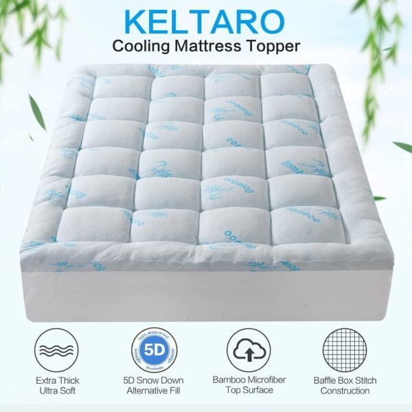 Mattress Topper Twin XL Size for Single Bed,Extra Thick Cooling Viscose Made from Bamboo Mattress Pad Cover Plush Soft Noiseless Down Alternative Fill,with 8-21" Deep Pocket - Image 2