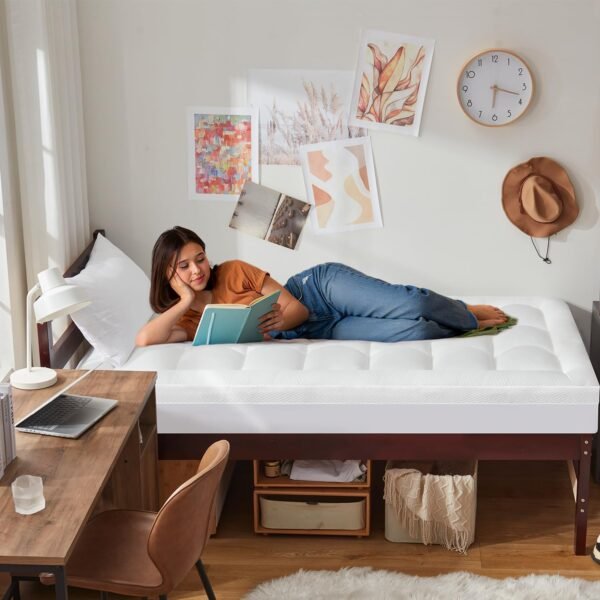 ELEMUSE Dual Layer 3 Inch Memory Foam Mattress Topper Twin XL, Dorm Room 2 Inch Cooling Gel Memory Foam Plus 1 Inch Down Alternative Pillow Top Mattress Pad, College Essential, Soft Comfort Support - Image 7