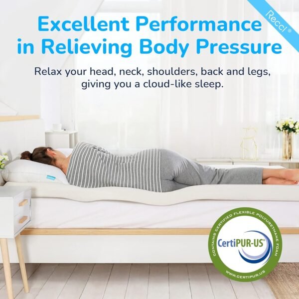 RECCI 3 Inch Twin XL Mattress Topper for College Dorm, Memory Foam Pressure-Relieving for Back Pain, Mattress Topper with Removable & Washable Cover, CertiPUR-US Certified, Dorm Bed - Image 2