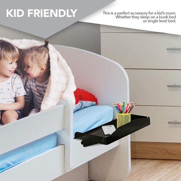 Modern Innovations Bedside Shelf for Bed, College Dorm Room, Top Bunk, Clip On Nightstand Tray with Cord and Cup Holder, Bunkbed Caddy for Table Storage (Black) - Image 6