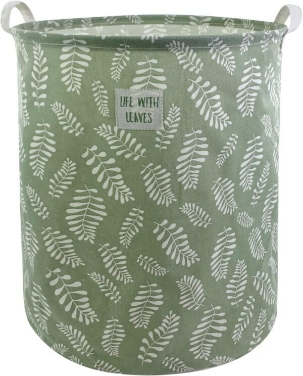 Mziart Large Foldable Laundry Basket Organizer, Collapsible Laundry Hamper Fabric Clothes Toy Storage Basket Nursery Hamper Storage Bin for Household Bedroom, Bathroom, College Dorm (Small White Leaf)