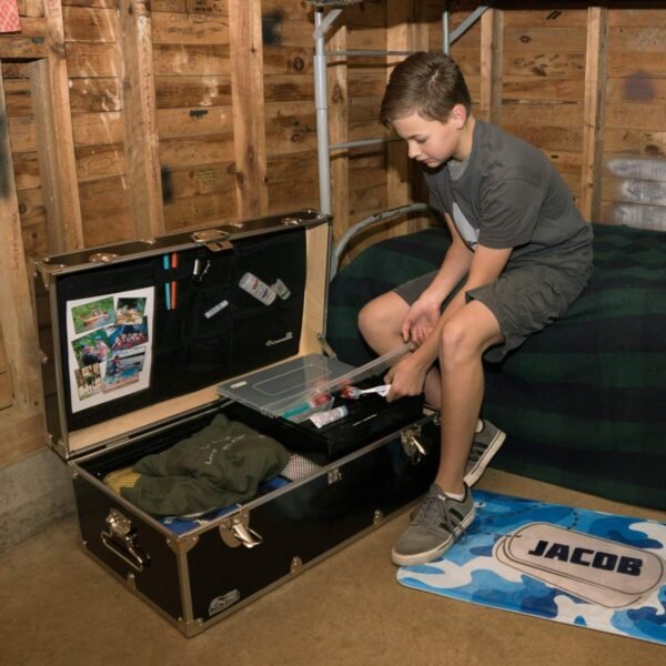 C&N Footlockers - Full-Size Happy Camper Trunk w/Tray - #1 Summer Camp Trunk - Made in the USA - Steel Footlocker with Lid Stay - 32 x 18 x 13.5 Inches (Royal Blue) - Image 4