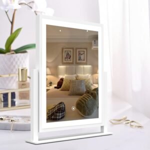 LED Vanity Mirror with Lights Mirror Tabletop Lighted Makeup Mirror Desk for Room Decor send 10x Magnifying,360° Rotation,3 Colors Lighting Modes Stepless Dimmable,Smart Touchscreen Botton,12in White