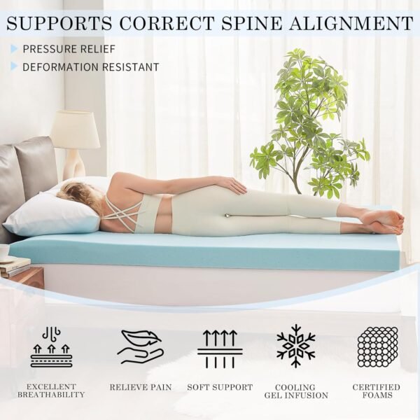 4 Inch Cooling Mattress Topper Twin XL - Memory Foam Mattress Topper - High Density Cooling Mattress Topper - Upgraded Memory Foam Mattress - Soft Bed Topper - CertiPUR-US and OEKO-TEX Certified - Image 2