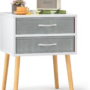 Nightstand with Drawer, Modern White Night Stand with Solid Wood Legs, Bedside Tables Bedroom Nightstand Side Tables with Storage Shelf for Bedroom Furniture,Ideal for Home