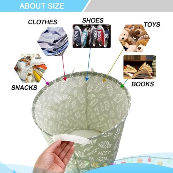 Mziart Large Foldable Laundry Basket Organizer, Collapsible Laundry Hamper Fabric Clothes Toy Storage Basket Nursery Hamper Storage Bin for Household Bedroom, Bathroom, College Dorm (Small White Leaf) - Image 3