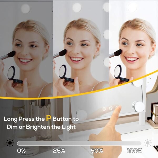 Hollywood Vanity Mirror with Lights, Tabletop Makeup Mirror with 9 LED Lights, 3 Colors Dimmable Touch Control Lighted Makeup Mirror with Lights, 360°Rotation - Image 5