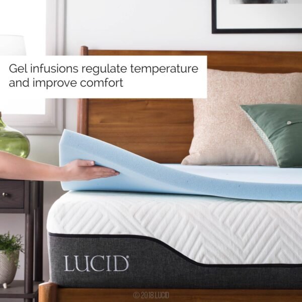 LUCID Mattress Topper, Twin XL, 2 Inch, Memory Foam - Gel Infused Mattress Topper - CertiPUR Certified - Image 2