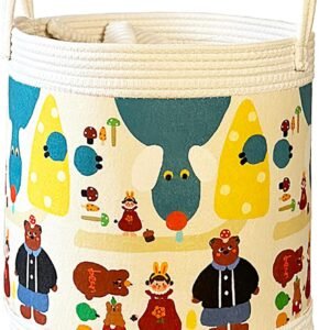 Baby Laundry Basket Nursery Hamper Cute Collapsible Waterproof for Living Room Kids Room Decor Toy Baskets Storage 1 Pack Size:12″ L X 12″ W X 16″ H