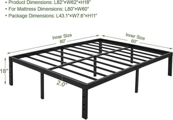 45MinST 18 Inch Platform Bed Frame/Easy Assembly Mattress Foundation / 3000lbs Heavy Duty Steel Slat/Noise Free/No Box Spring Needed,Queen - Image 2