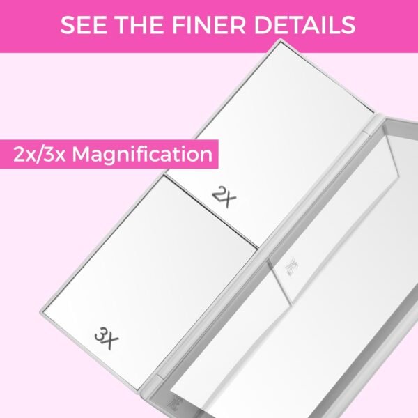 Trifold Vanity Mirror with Lights | LED Makeup Mirror with Lights and Touch Screen Dimming - 1x 2x 3x Magnification - Portable Lighted Makeup Mirror | Great Vanity Mirror with Lights - Image 3