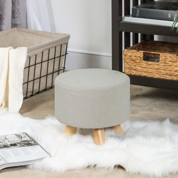 Asense Small Round Ottoman Foot Rest Stool Fabric Padded Seat Footstool Ottoman with Non-Skid Wooden Legs (Beige Grey,Fabric) - Image 7