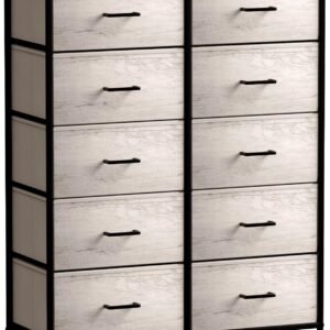 Sorbus Dresser with 10 Faux Wood Drawers – Chest Organizer Unit with Steel Frame Wood Top & Handle Easy Pull Fabric Bins for Clothes – Storage Furniture for Bedroom, Hallway, Living Room & Closet