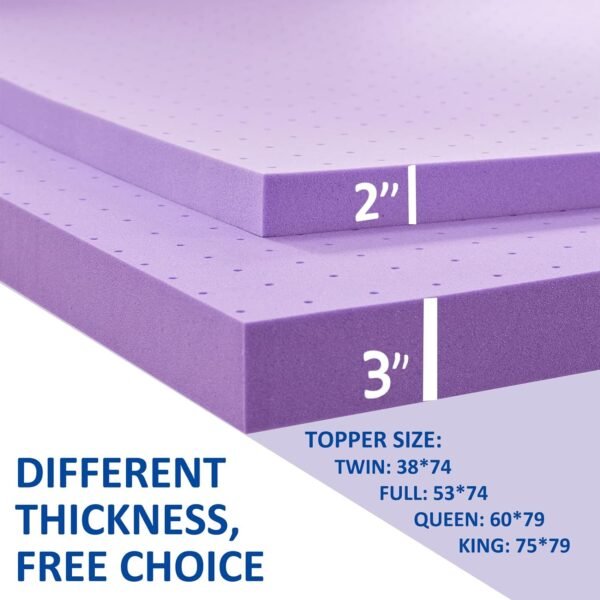 SINWEEK 2 Inch Gel Memory Foam Mattress Topper Ventilated Soft Mattress Pad, Bed Topper, CertiPUR-US Certified, Twin Size, Purple - Image 7