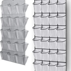 MISSLO 30 Large Pockets Dual Sided Hanging Shoe Organizer for Closet and 24 Large Mesh Pockets Door Shoe Organizer