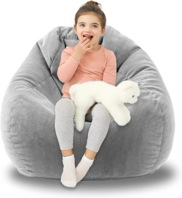 3FT Bean Bag Chairs for Adults/Teens with Memory Foam Filling Bean Bag Sofa with Handle Ultra Soft Washable Corduroy Fabric Lazy Sofa for Living Room Bedroom College Dorm Light Grey - Image 4