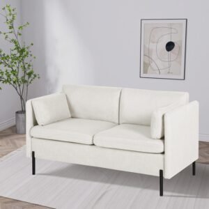 LINLUX 55” Modern Loveseat Sofa Couch, Small Couches for Living Room, 2 Seat Couch for Small Spaces, Office, Bedroom, Apartment, with 2 Pillows, Beige