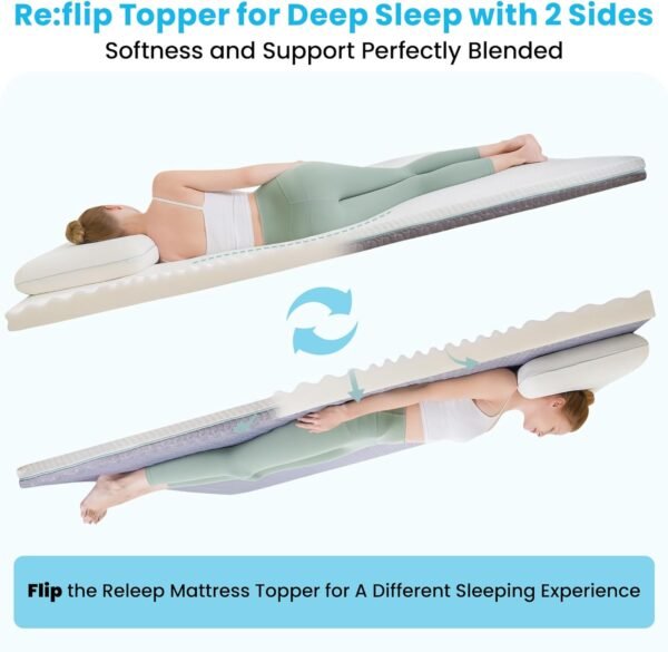 3 Inch Firm Twin XL Mattress Topper for College Dorm, Re:flip Memory Foam Bed Topper with Soft & Firm Options for Pain Relief, Mattress Topper with 2-Sided Cover, CertiPUR Certified, Dorm Bed - Image 2