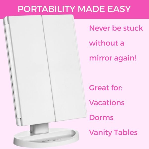 Trifold Vanity Mirror with Lights | LED Makeup Mirror with Lights and Touch Screen Dimming - 1x 2x 3x Magnification - Portable Lighted Makeup Mirror | Great Vanity Mirror with Lights - Image 5