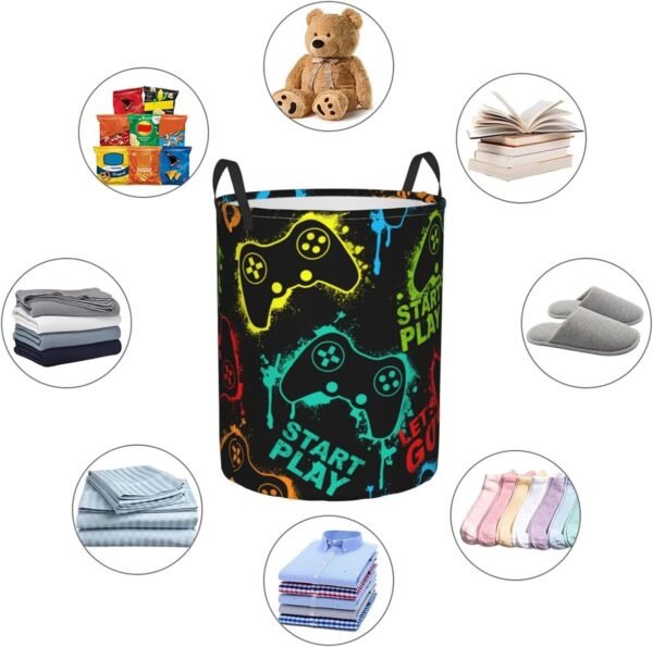 Colorful Silhouettes Game Joysticks Round Laundry Hamper Storage Basket Toys Clothes Organizer Bin For Home Bathroom Bedroom Dorm Nursery, 62L - Image 6