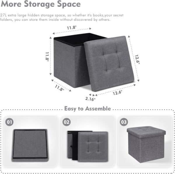 B FSOBEIIALEO Storage Ottoman Cube, Toy Chest Folding Foot Rest Seat, Linen Grey 12.6"X12.6"X12.6" (2 Pack) - Image 7