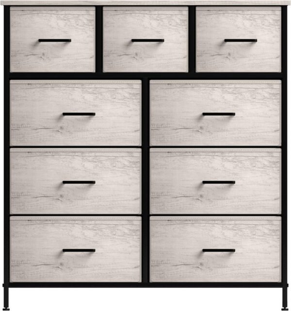 Sorbus Dresser with 9 Faux Wood Drawers - Storage Unit Organizer Chest for Clothes - Bedroom, Hallway, Living Room, Closet, & Dorm Furniture - Steel Frame, Wood Top, & Easy Pull Fabric Bins - Image 7