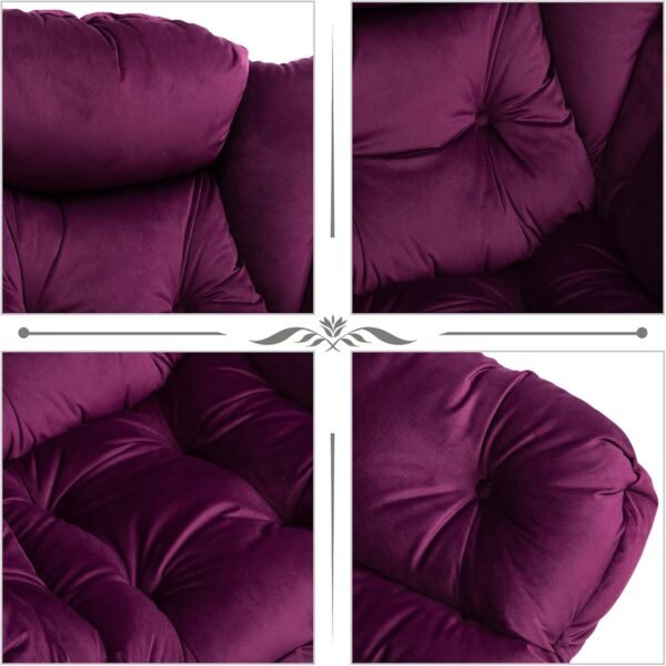 AcozyHom Modern Fabric Lazy Chair and Folding Footrest Stool Set, Accent Contemporary Lounge Chair and Portable Ottoman, Steel Frame Leisure Sofa Chair and Metal Cotton Footstool, Deep Purple - Image 5