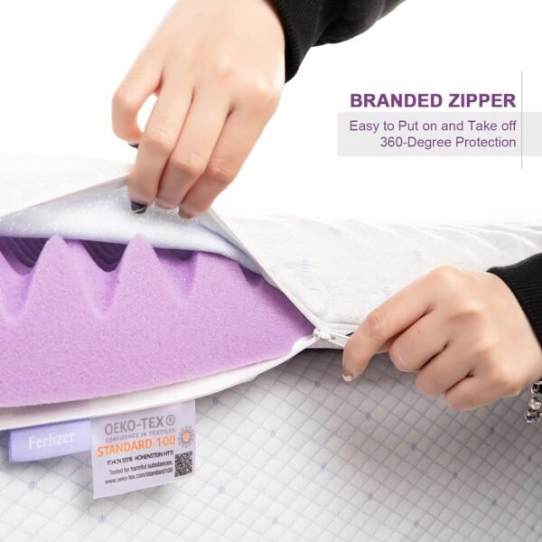 4 Inch Twin XL Mattress Topper Cover, Lavender Infused Bamboo Zippered Cover for Mattress Topper, Twin Extra Long Adjustable Straps, Removable and Washable - Image 3