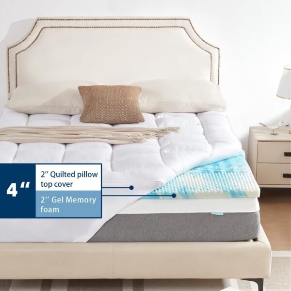 SINWEEK Dual Layer 4 Inch Memory Foam Mattress Topper, Twin Size, 2 Inch Cooling 5-Zone Gel Memory Foam Plus 2 Inch Extra Thick Pillowtop Cover, Pressure Relieve Soft Mattress Pad，light blue - Image 2