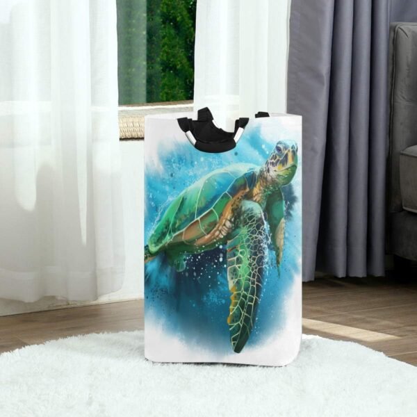 22.7"(H) Collapsible Laundry Hamper Watercolor Sea Turtle Laundry Basket Organizer Large with Handle Foldable Clothes Hamper - Image 2