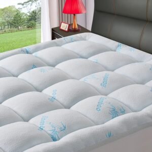 Mattress Topper Twin XL Size for Single Bed,Extra Thick Cooling Viscose Made from Bamboo Mattress Pad Cover Plush Soft Noiseless Down Alternative Fill,with 8-21″ Deep Pocket