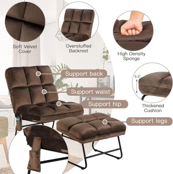 Giantex Massage Chair with Ottoman, 5 Vibration Modes & 4 Massage Motors, Tapping for Back & Lumbar, Velvet Sofa with Remote Control, Side Pocket, Electric Massage Couch for Living Room Bedroom Balcon - Image 4