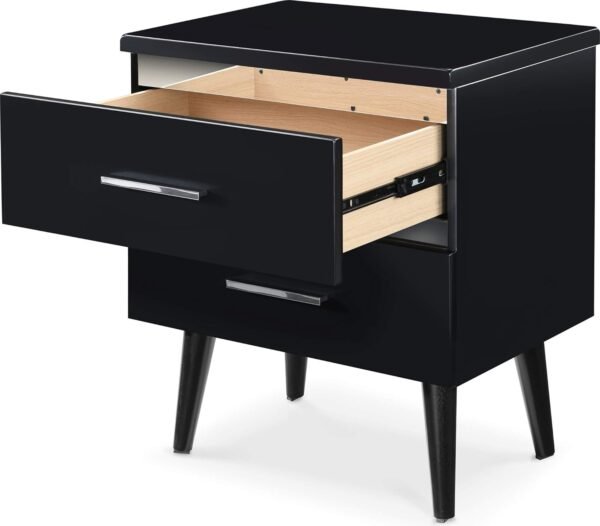 Lennox Mid-Century Side Table 2 Drawers Storage Nightstand, Matte Chrome Handle, Black - Image 10